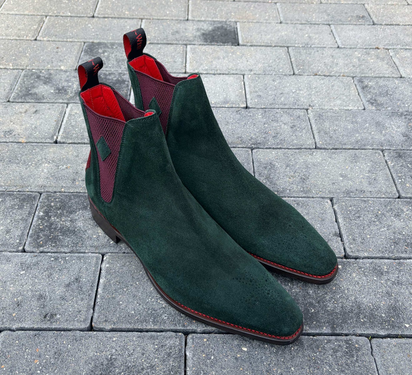 Jeffery West Emerald Green Suede Mens Chelsea Boot Brogues