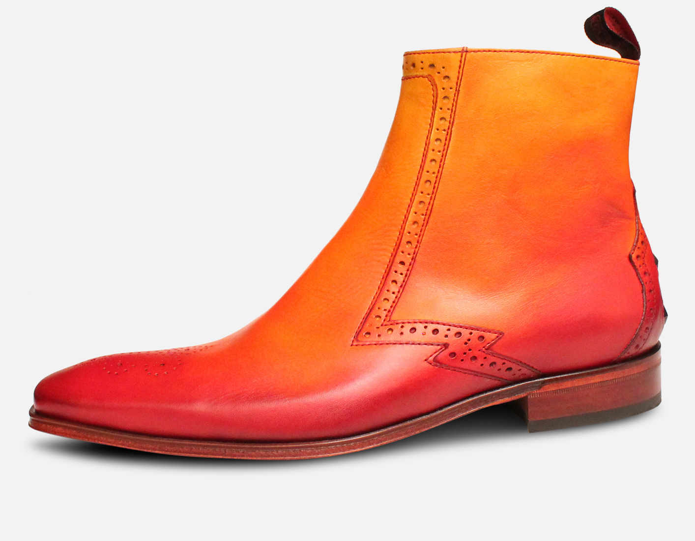 Jeffery West Fire Red Brogue Zip Boots with Red Sole