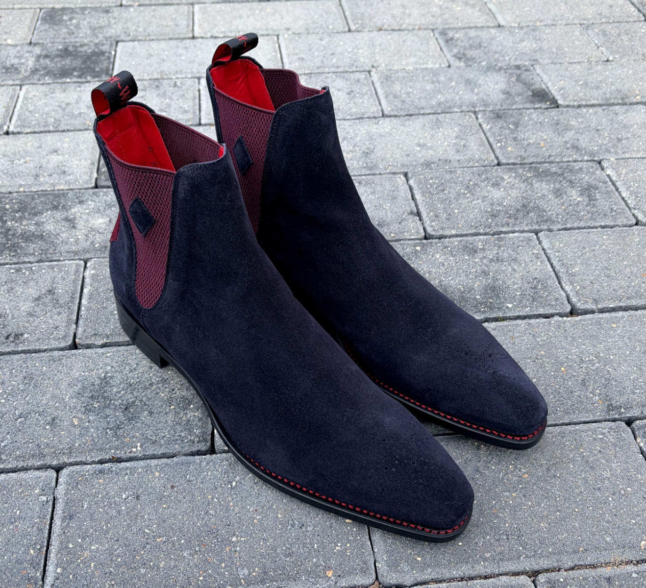 Jeffery West Dark Navy Blue Suede Chelsea Boot Brogues