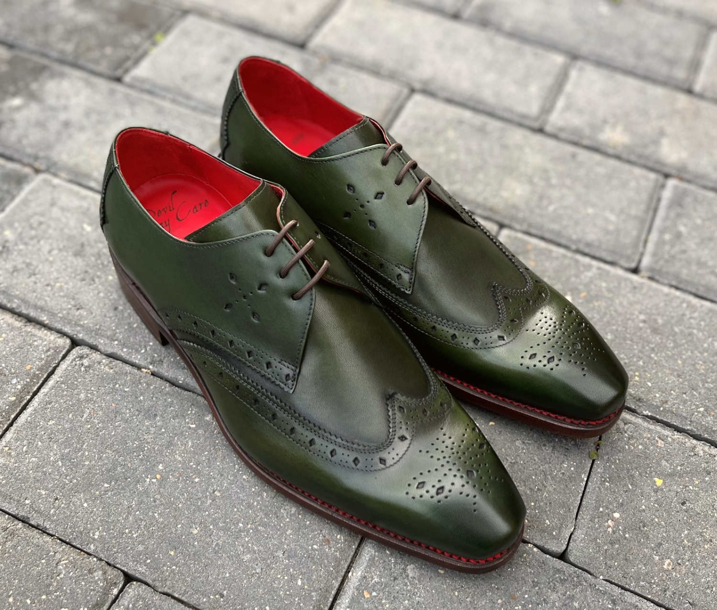 Jeffery West Olive Green Premium Diamond Brogue Lace Up Shoe