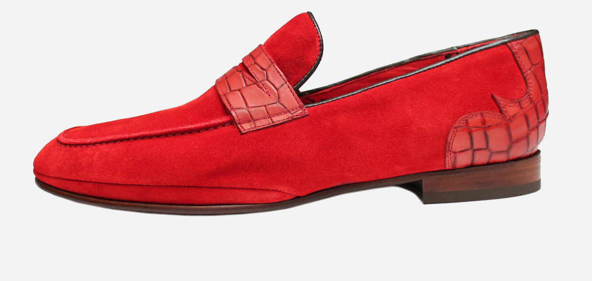 Jeffery West Red Suede & Crocodile Leather Loafers