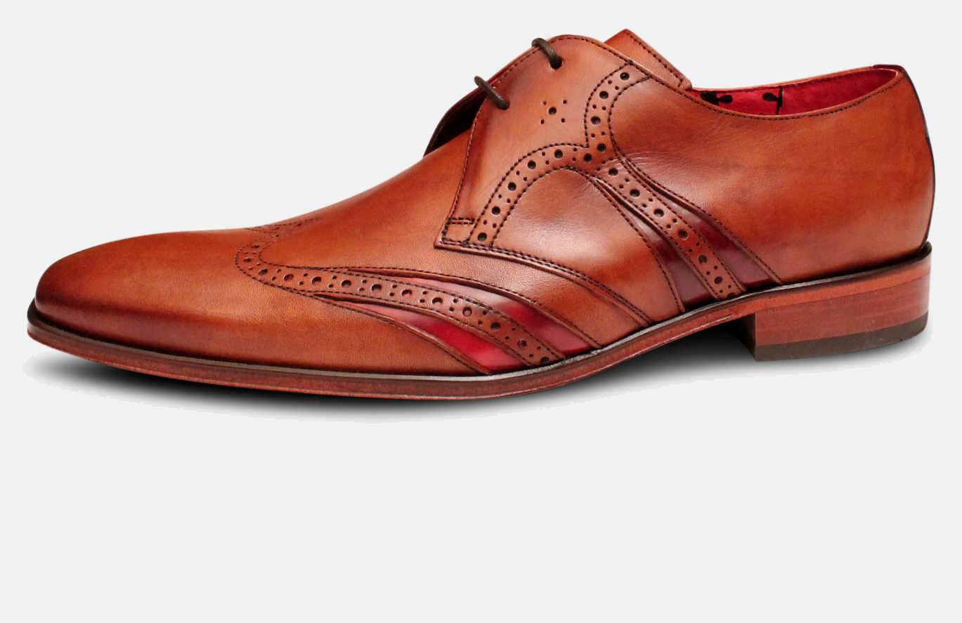 Jeffery West Tan & Red Leather Wingtip Designer Shoes