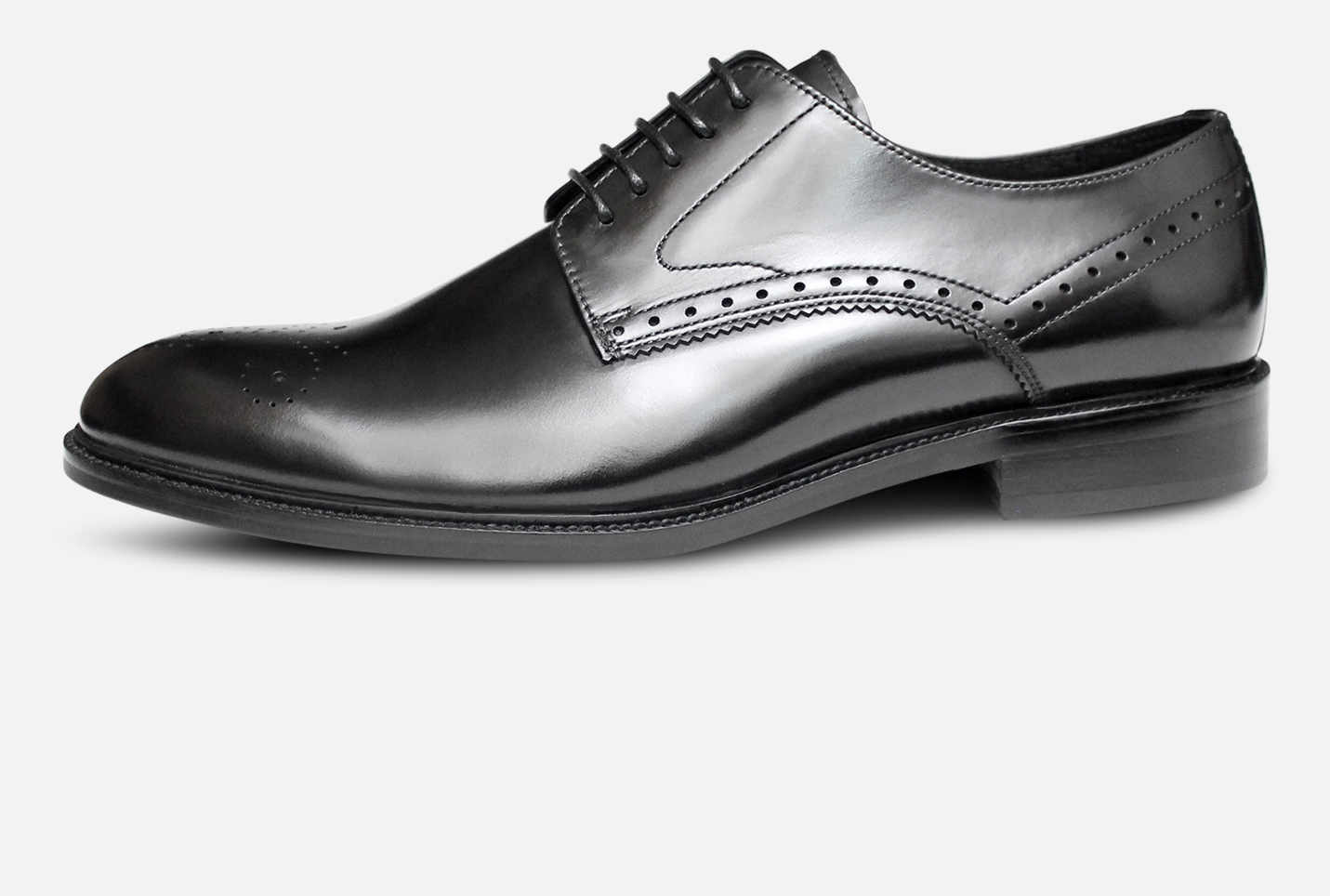 John White Formal Derby Brogues in Black Polished