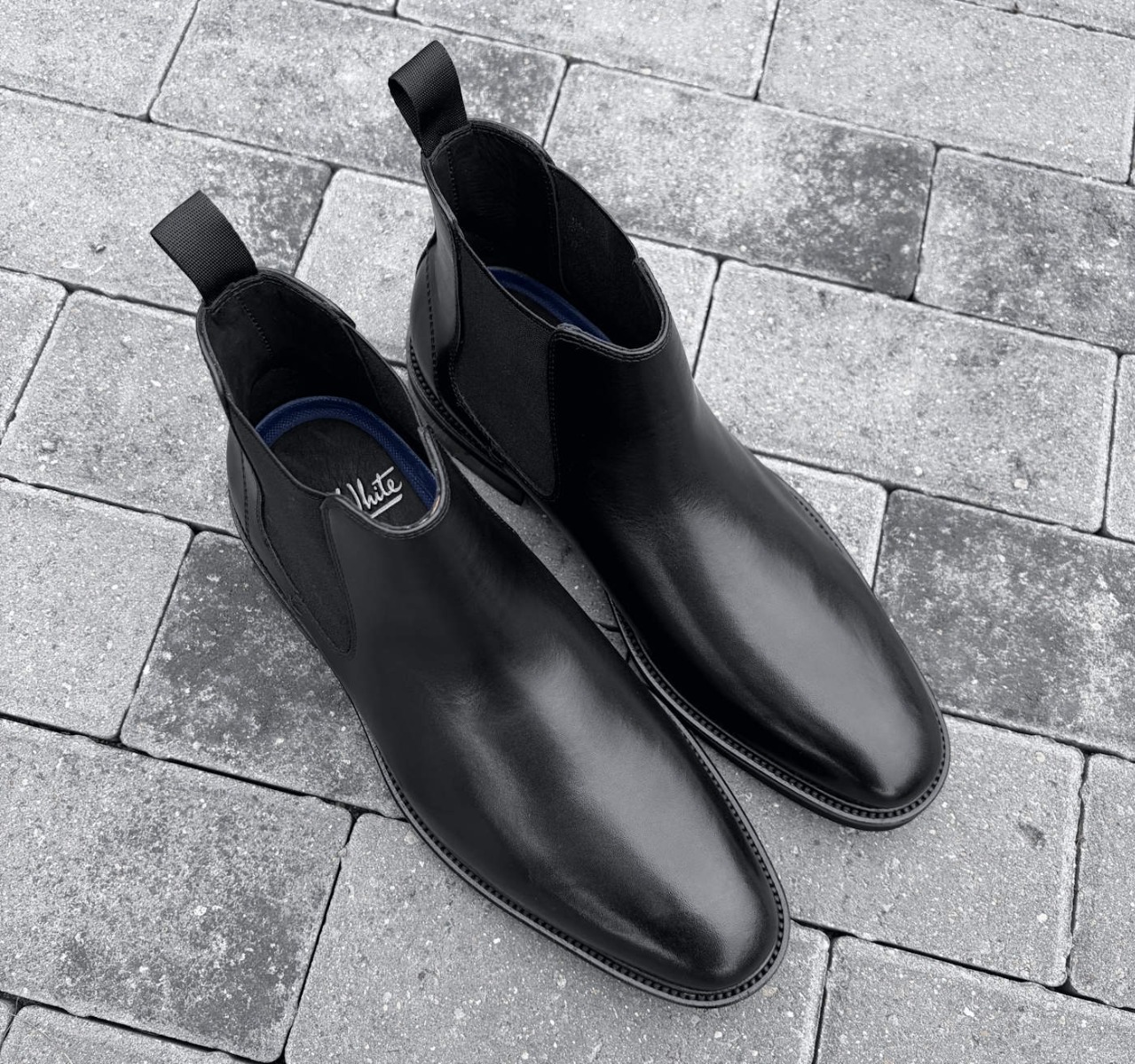 John White Premium Black Polished Leather Chelsea Boots