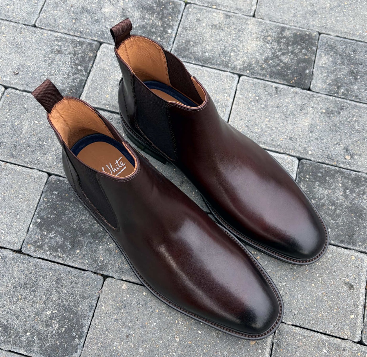 John White Premium Brown Polished Leather Chelsea Boots