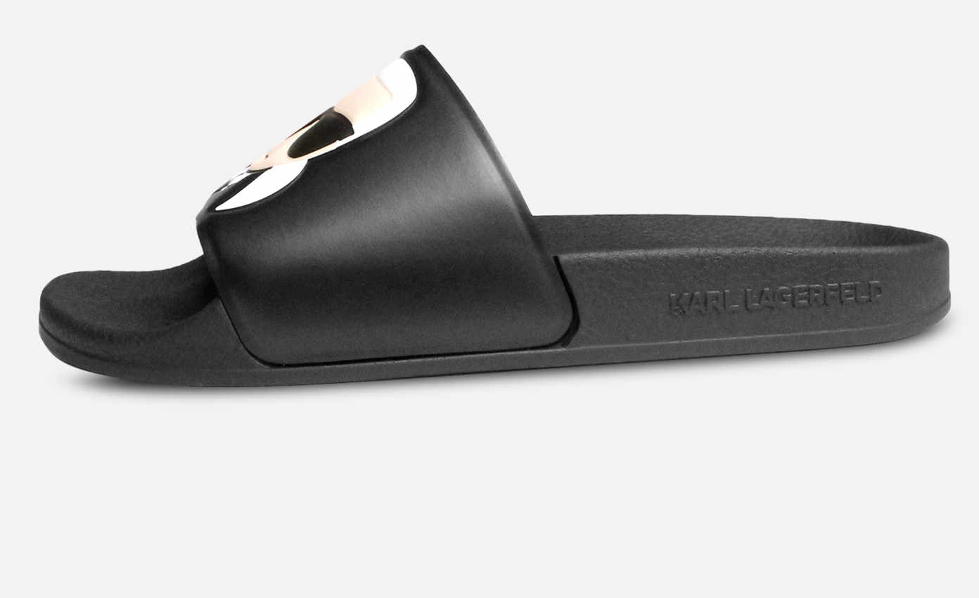 Karl Largerfeld Kondo II Slider Sandals in Black Rubber