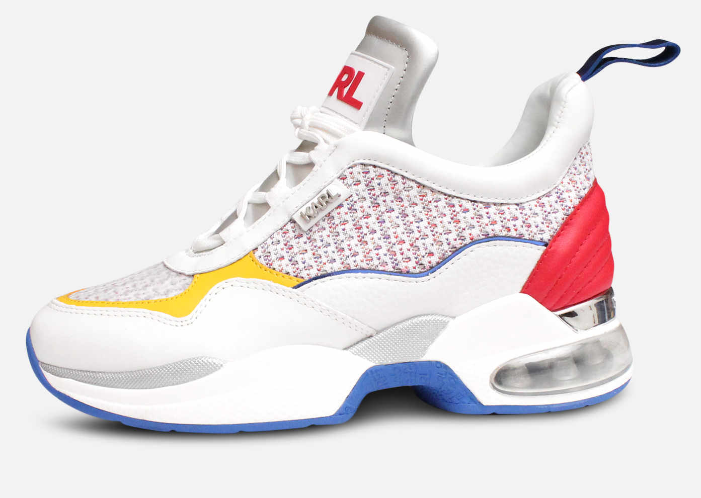 Karl Largerfled Designer Ventura Sneakers in White Multi Leather