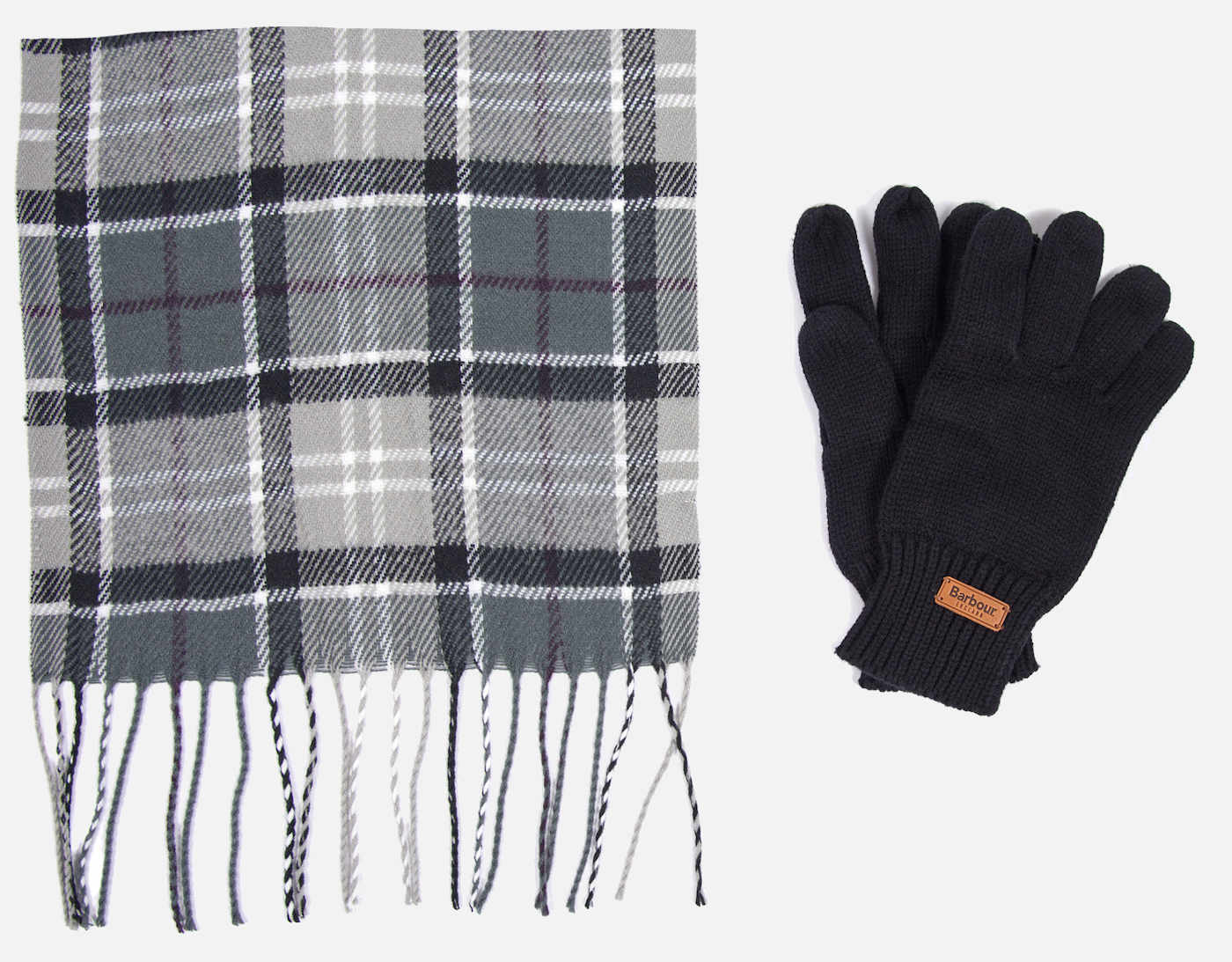 Ladies Barbour Black & Grey Tartan Scarf & Glove Set