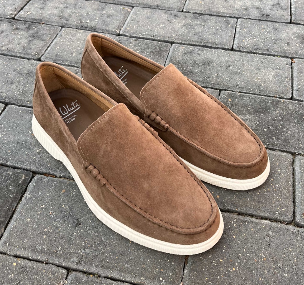John White Light Brown Suede Shoes White Rubber Sole