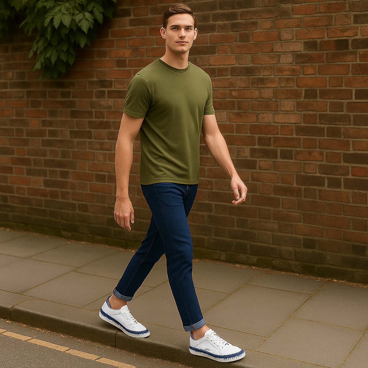 White Tumble Grain Leather Whipstitch Trainers for Men