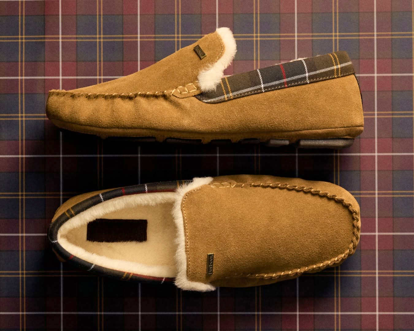Barbour Mens Light Brown Suede Slippers Fur Lining