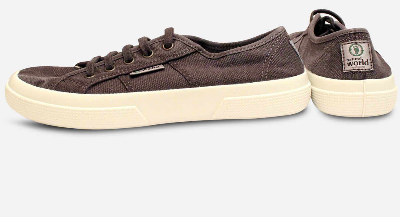 Natural World Vegan Lace Up Shoes in Black Canvas