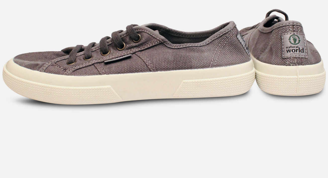 Natural World Grey Canvas Vegan Lace Up Womens Shoes