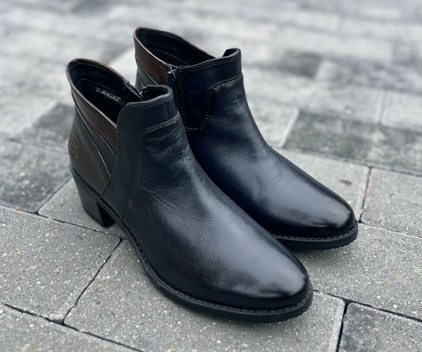 Navy Blue Leather Womens Heeled Ankle Zip Boots