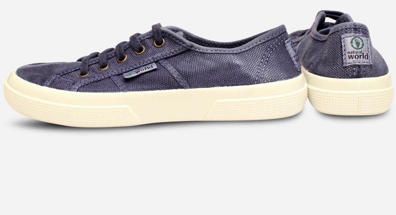 Natural World Navy Blue Canvas Vegan Lace Up Shoes