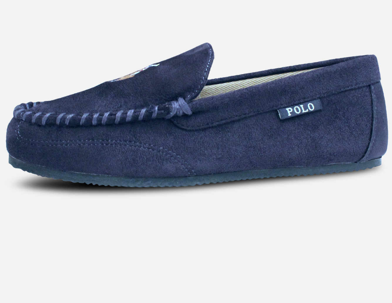 Ralph Lauren Navy Blue Slippers with Multi Colour Polo Logo