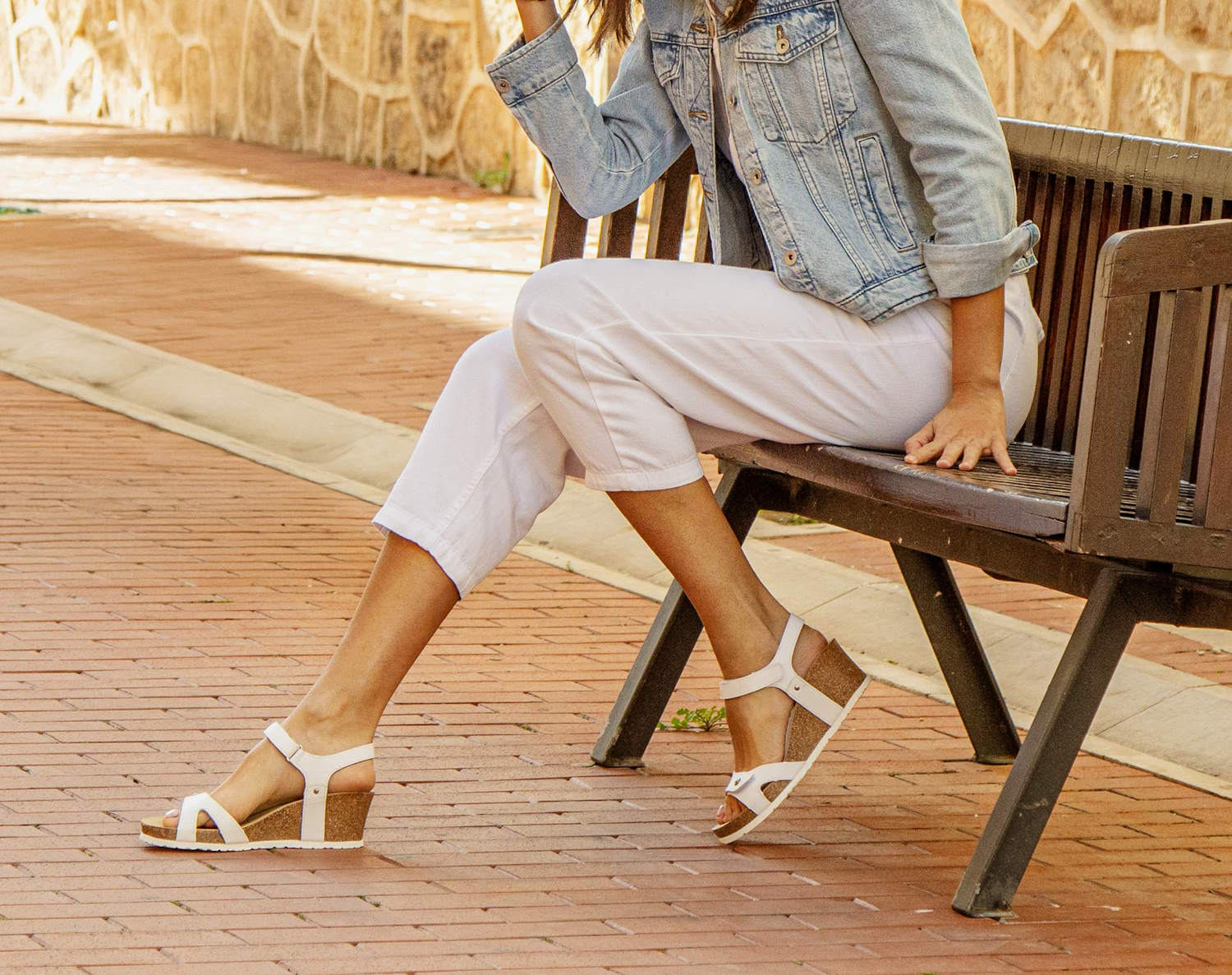 Panama Jack Julia Sandals in White Leather with Cork Sole