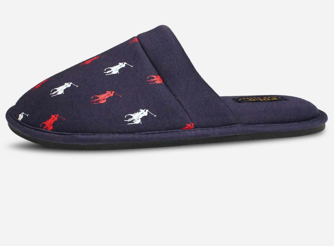 Ralph Lauren Navy Blue Slippers White with Red Polo