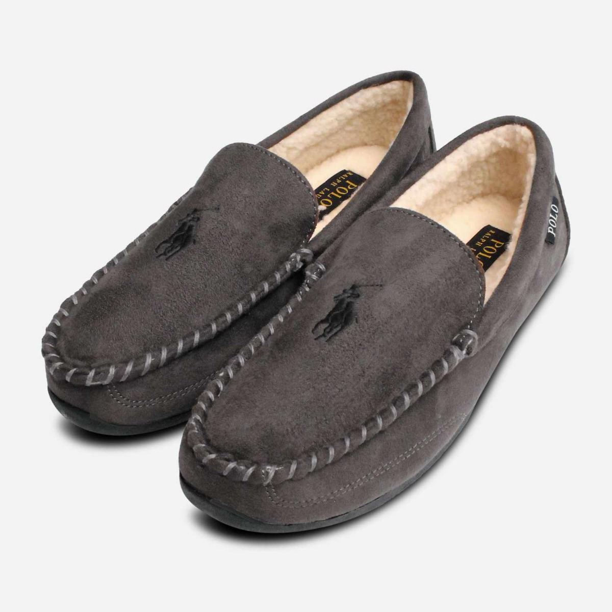 Polo Ralph Lauren Declan Moccasin Slipper Mens 8 Gray Suede Indoor Outdoor NIB Ralph Lauren Declan II Warm Charcoal Grey Slippers main image 3