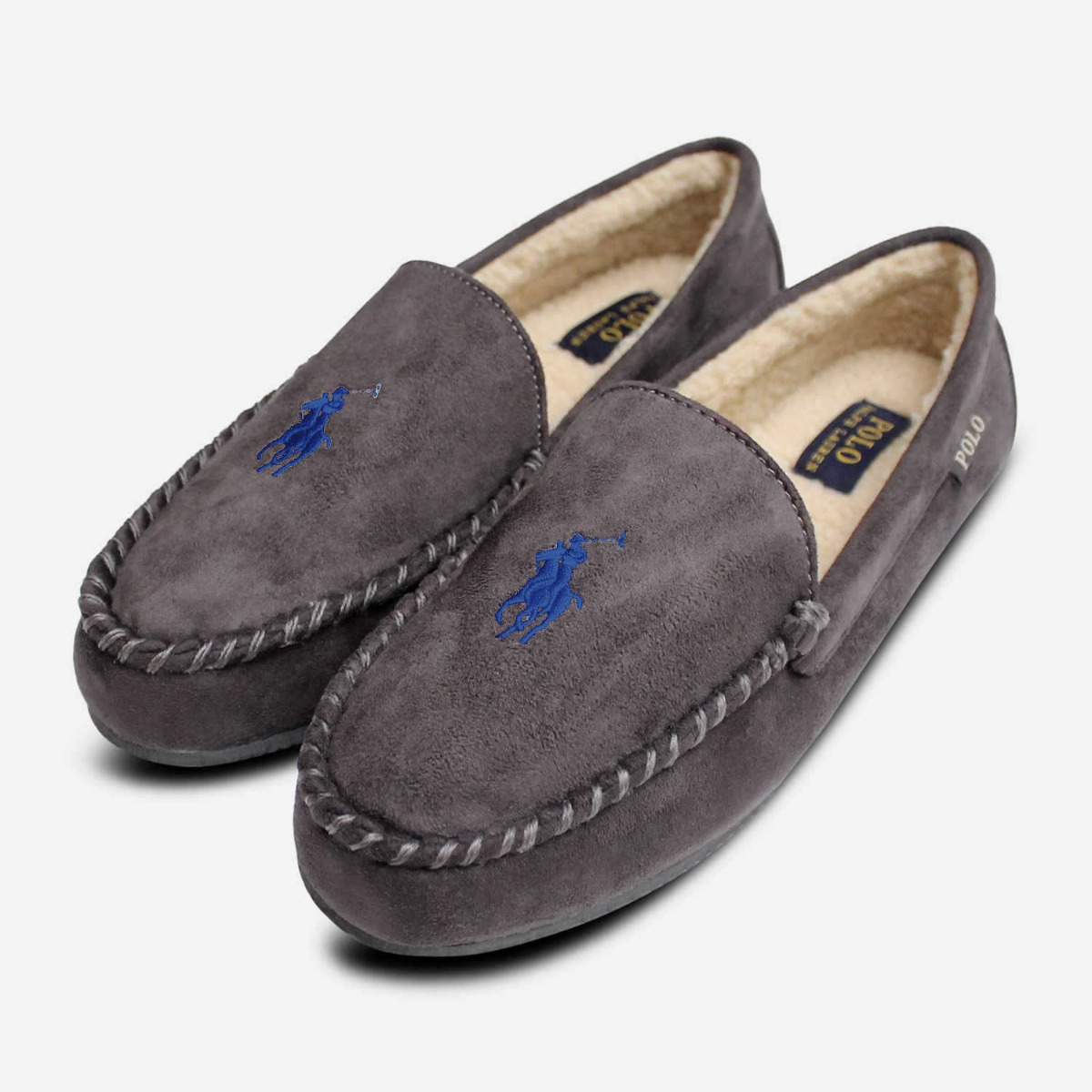 Polo Ralph Lauren fulford gray suede loafers EUC Ralph Lauren Polo Mens Slippers in Grey with Warm Fur Lining main image 2