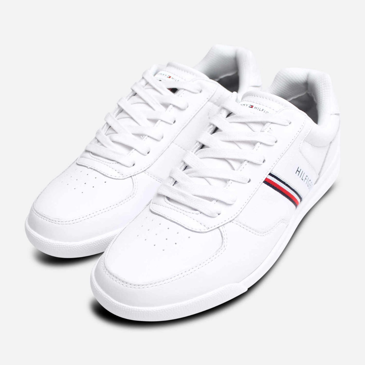 Tommy Hilfiger Retro All White Leather Mens Training Shoes