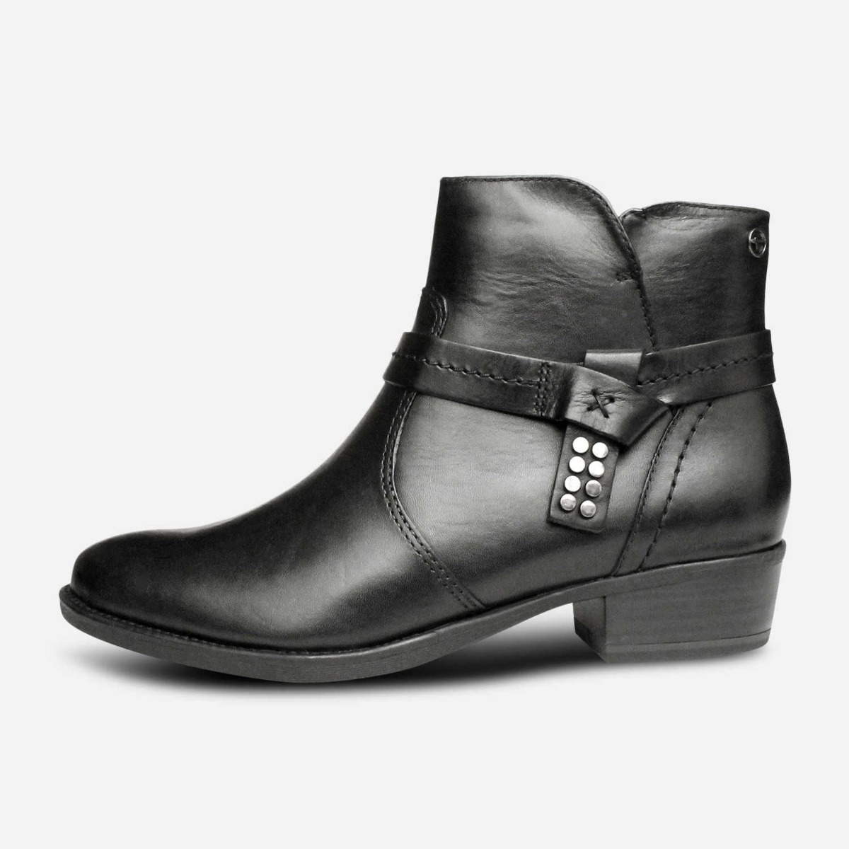 Black Leather Tamaris Ladies Ankle Boots with Side Zip