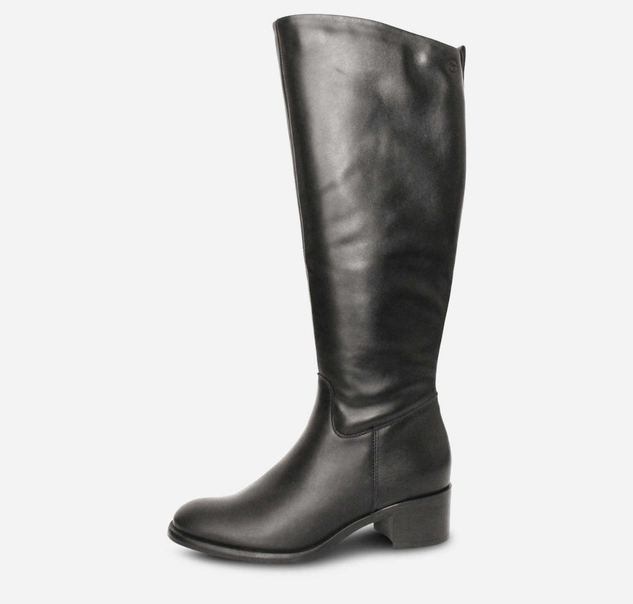 Tamaris Knee High Heeled Zip Boots in Black Leather