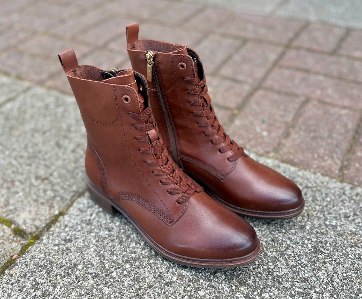 Tamaris Ankle Zip Boots in Antique Cognac Leather
