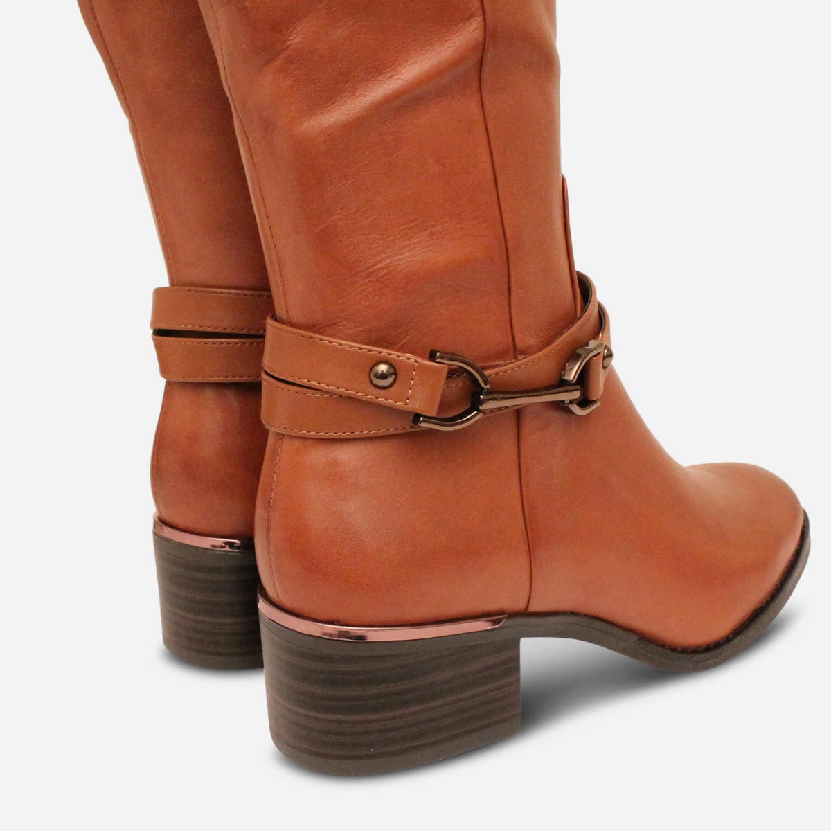 Tamaris Heeled Knee High Boots in Cognac Tan Leather