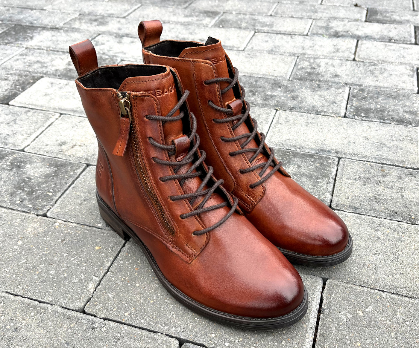 Cognac Brown Rubber Sole Ankle Zip Boots by TT Bagatt
