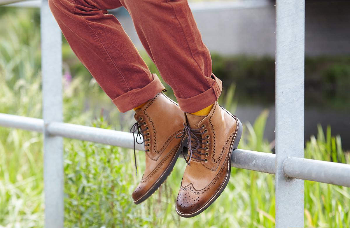 Luxury Taupe Leather Country Boot Brogues by Anatomic Shoes
