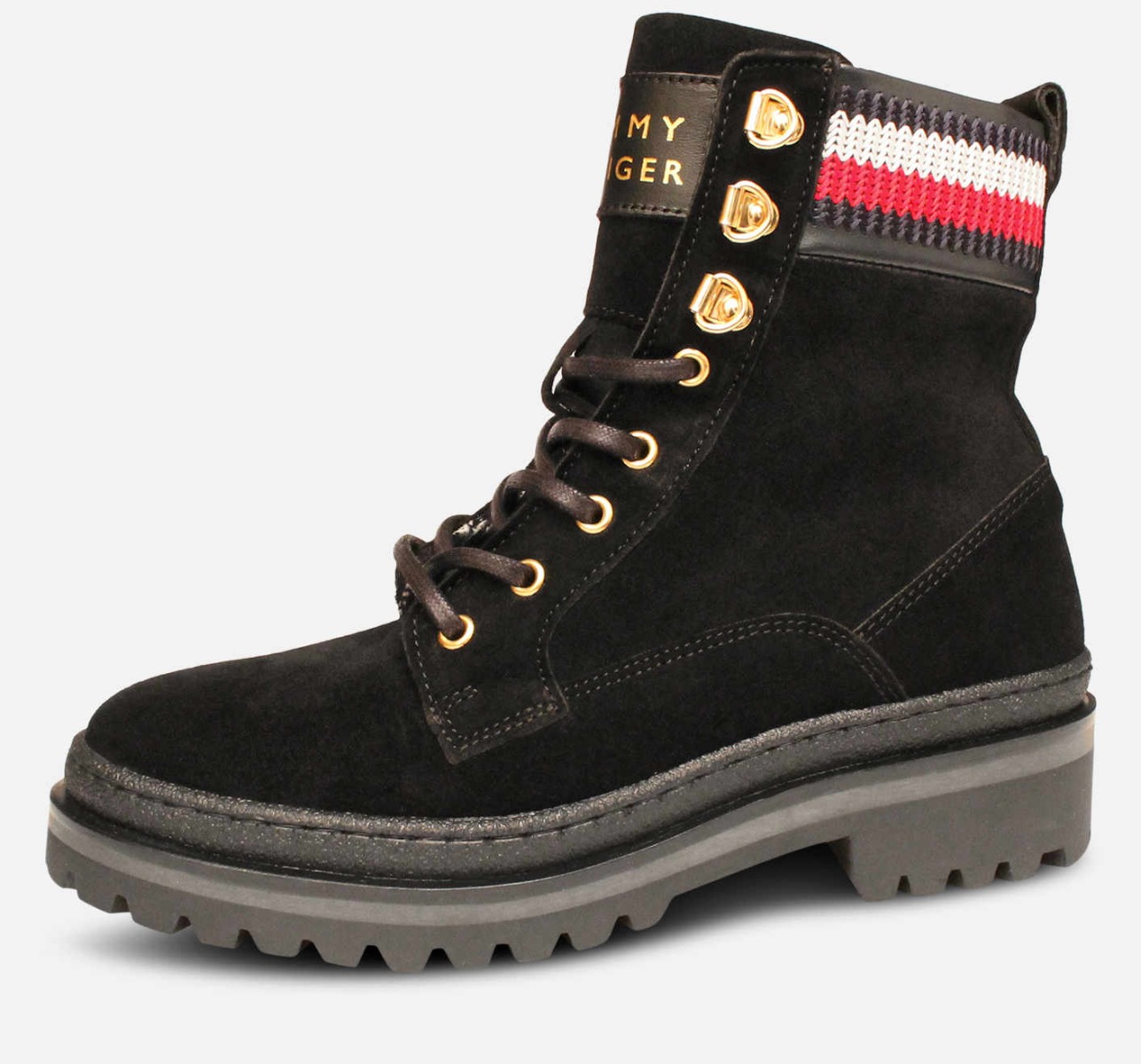 Tommy Hilfiger Black Suede Rugged Designer Lace Up Boot