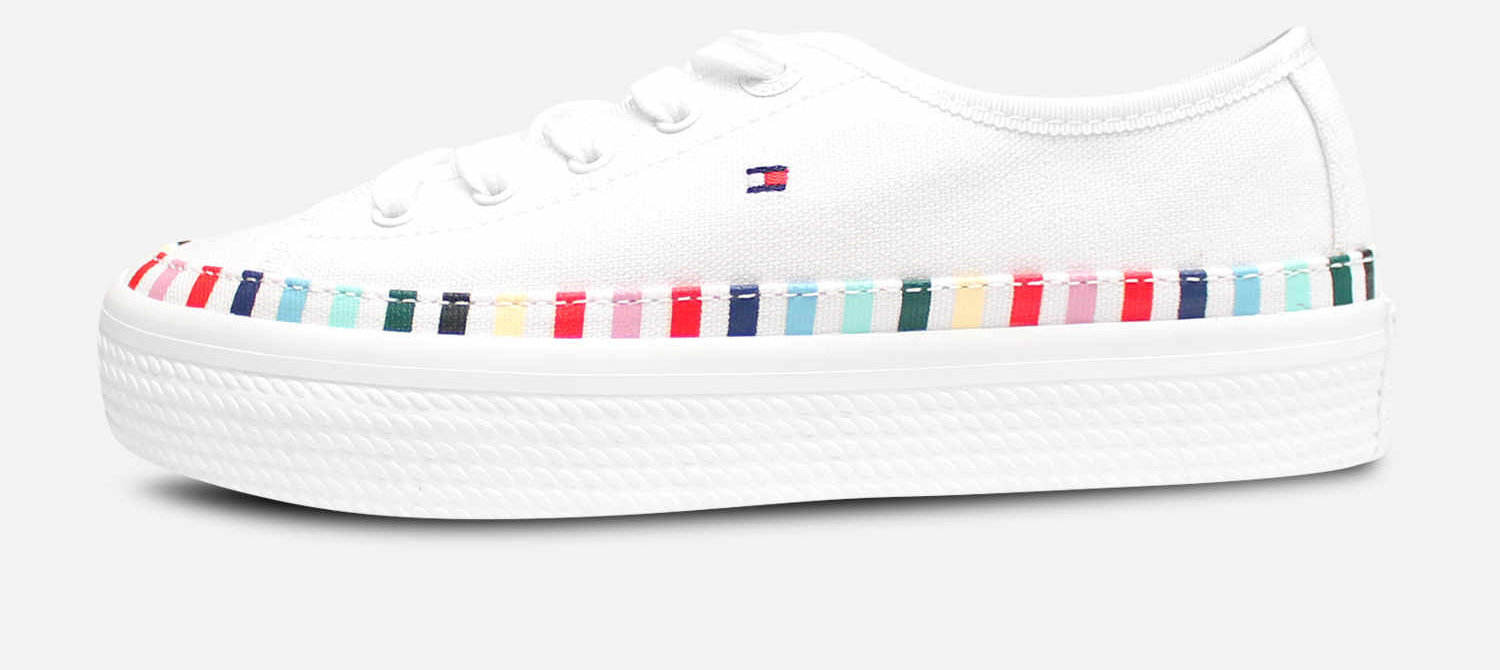 Tommy Hilfiger Womens Flatform White Rainbow Sneakers