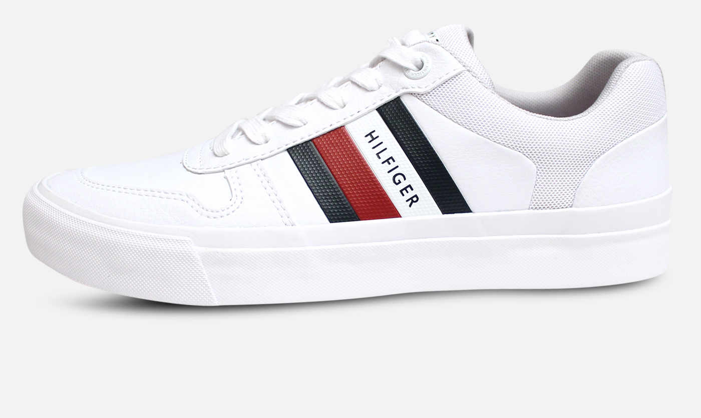 Tommy Hilfiger White Core Cupsole Shoes with Blue Sole