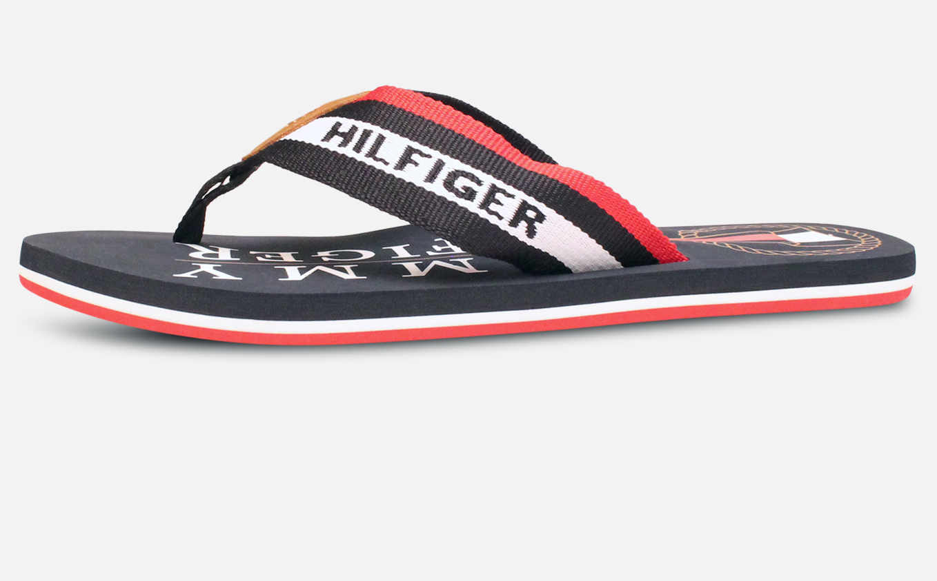 Tommy Hilfiger Navy Blue Maritime Flip Flops with Red Sole