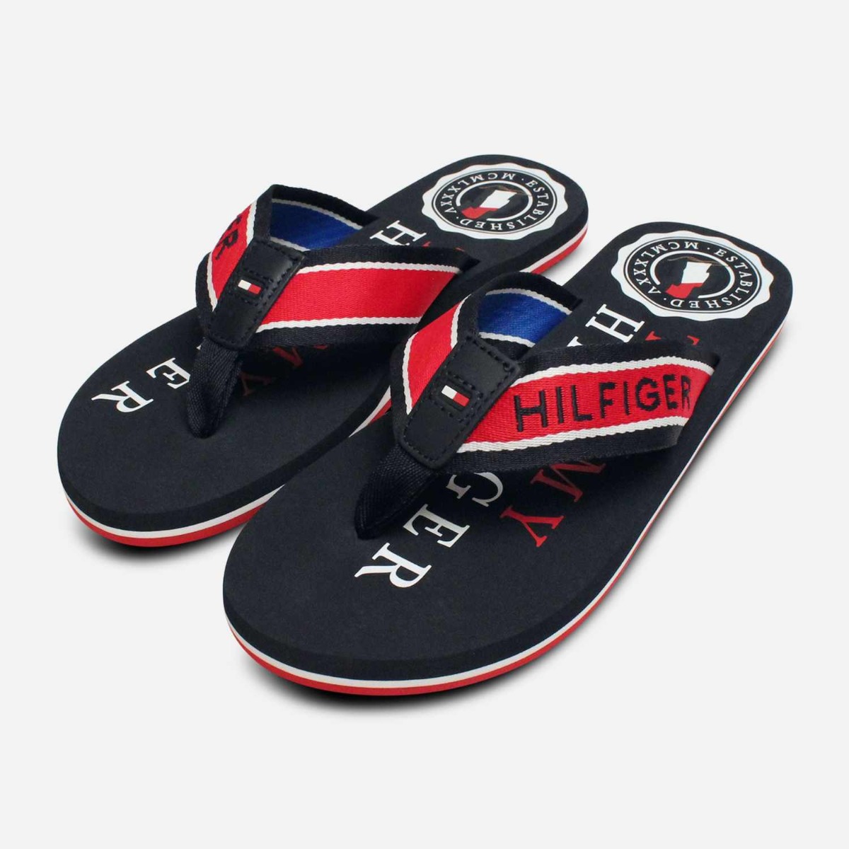?10xHP?Tommy Hilfiger Dre Navy Logo Flip Flops New NWT Tommy Hilfiger Navy Blue Patterned Thong Sandals  main image 3
