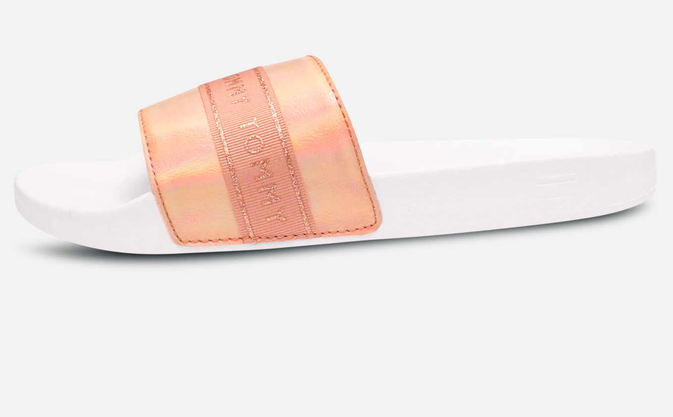 Tommy Hilfiger Iridescent Rose Gold Pink Pool Sliders