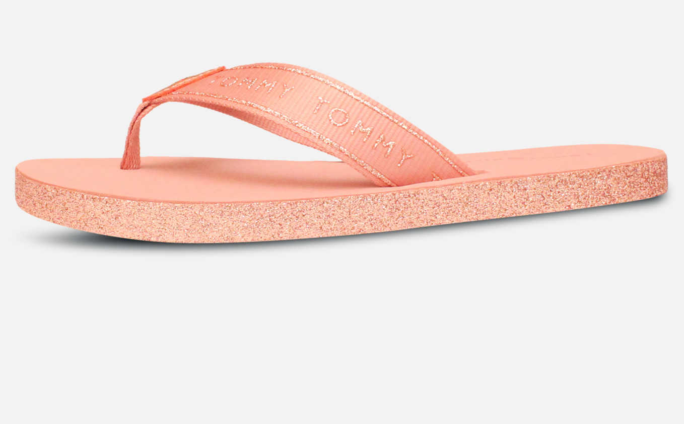 Tommy Hilfiger Pink Glitter Rose Gold Flip Flop Sandals