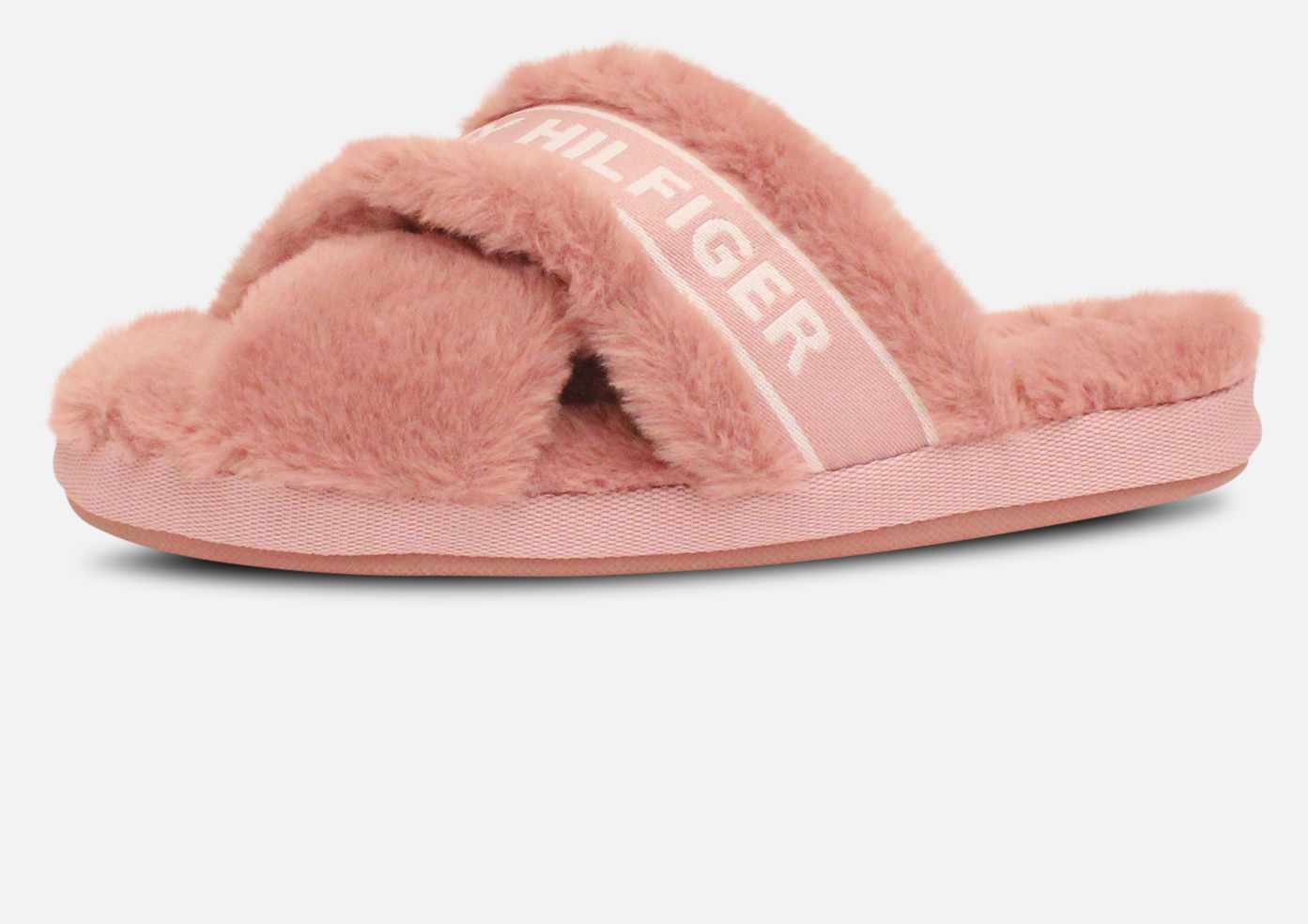 Tommy Hilfiger Pink Fur Crossover Designer Slippers