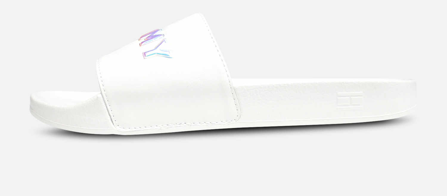 Tommy Hilfiger Iridescent White Designer Pool Slide Sandals