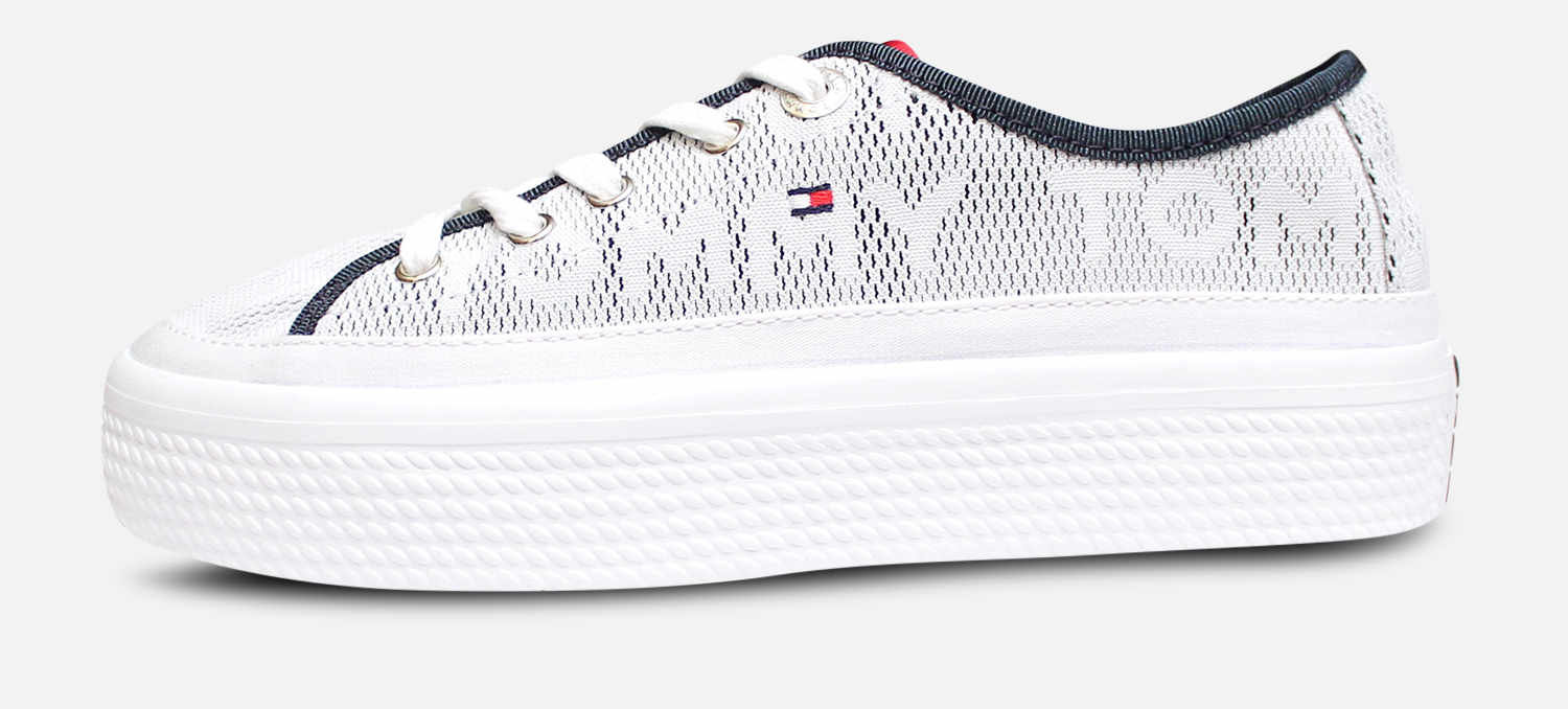 Tommy Hilfiger White Flatform Sneaker with Navy Jacquard