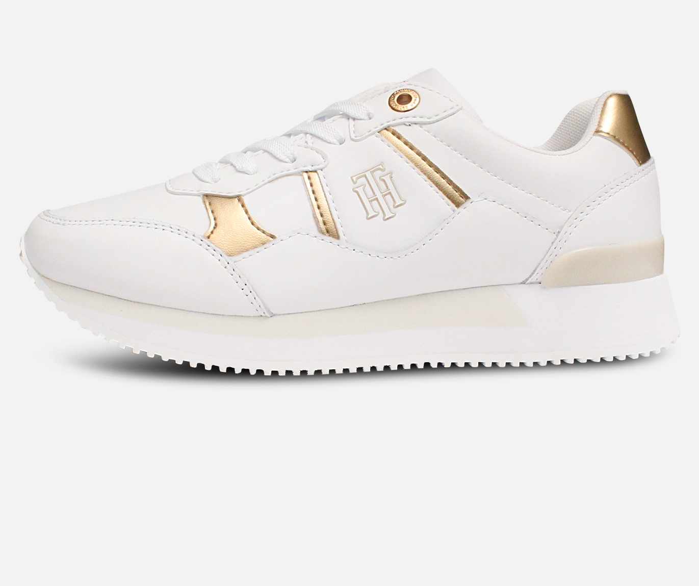 Tommy Hilfiger White and Gold Premium Womens City Sneakers