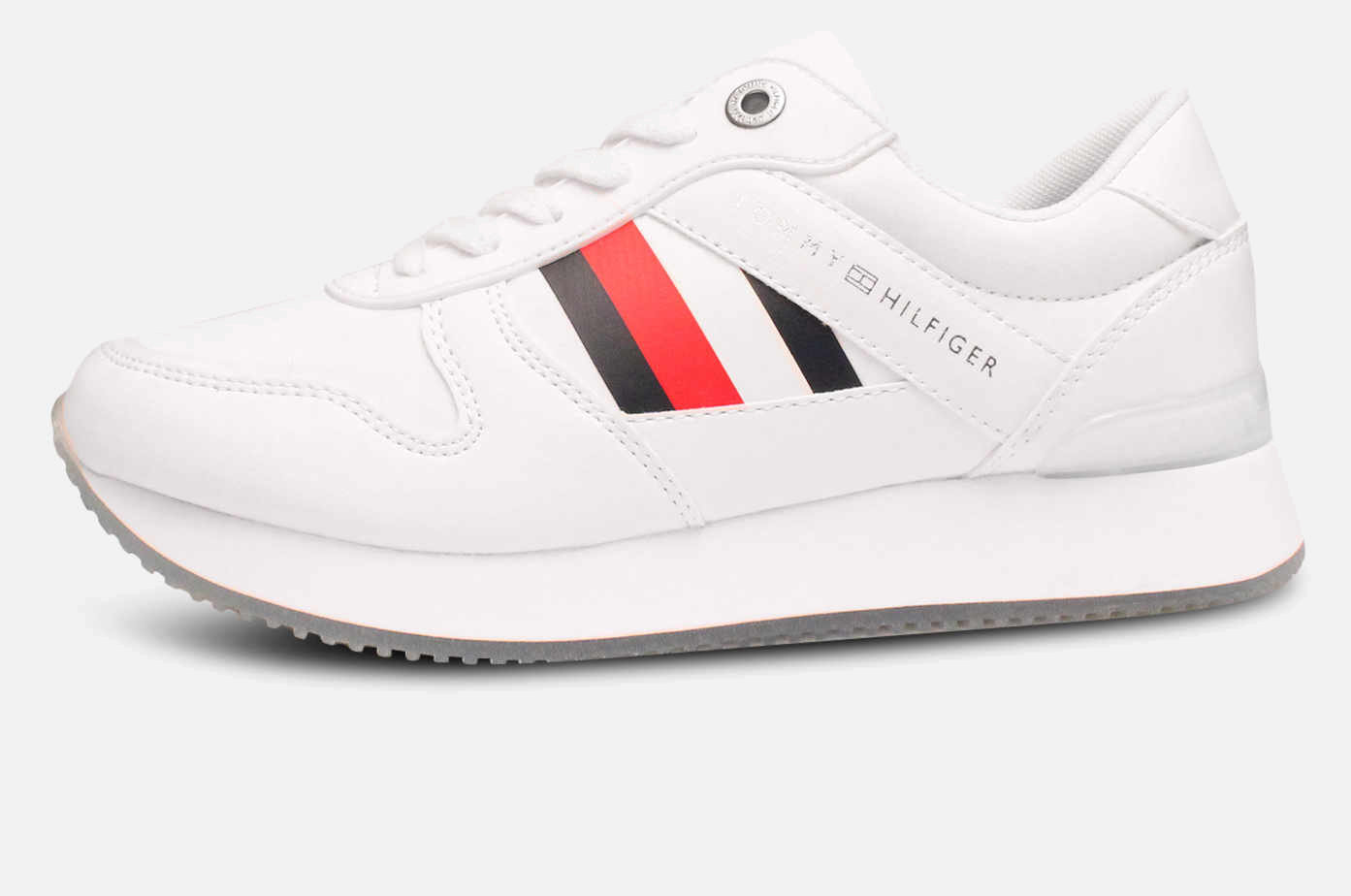 Tommy Hilfiger City Sneakers in White Leather Turquoise Sole
