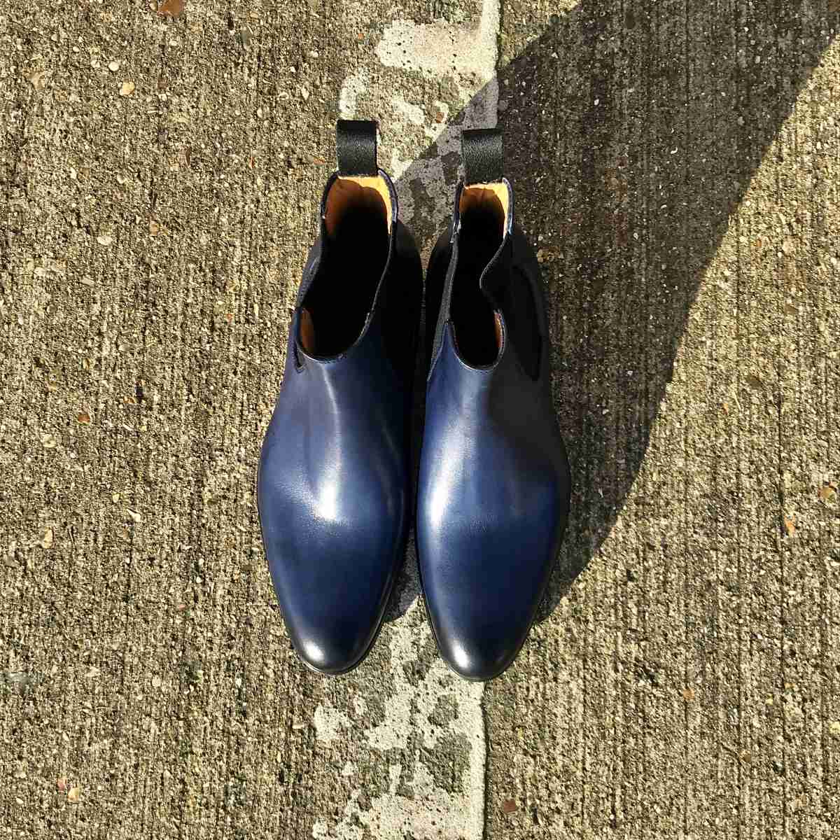 Antiqued Navy Blue Mens Chelsea Boots