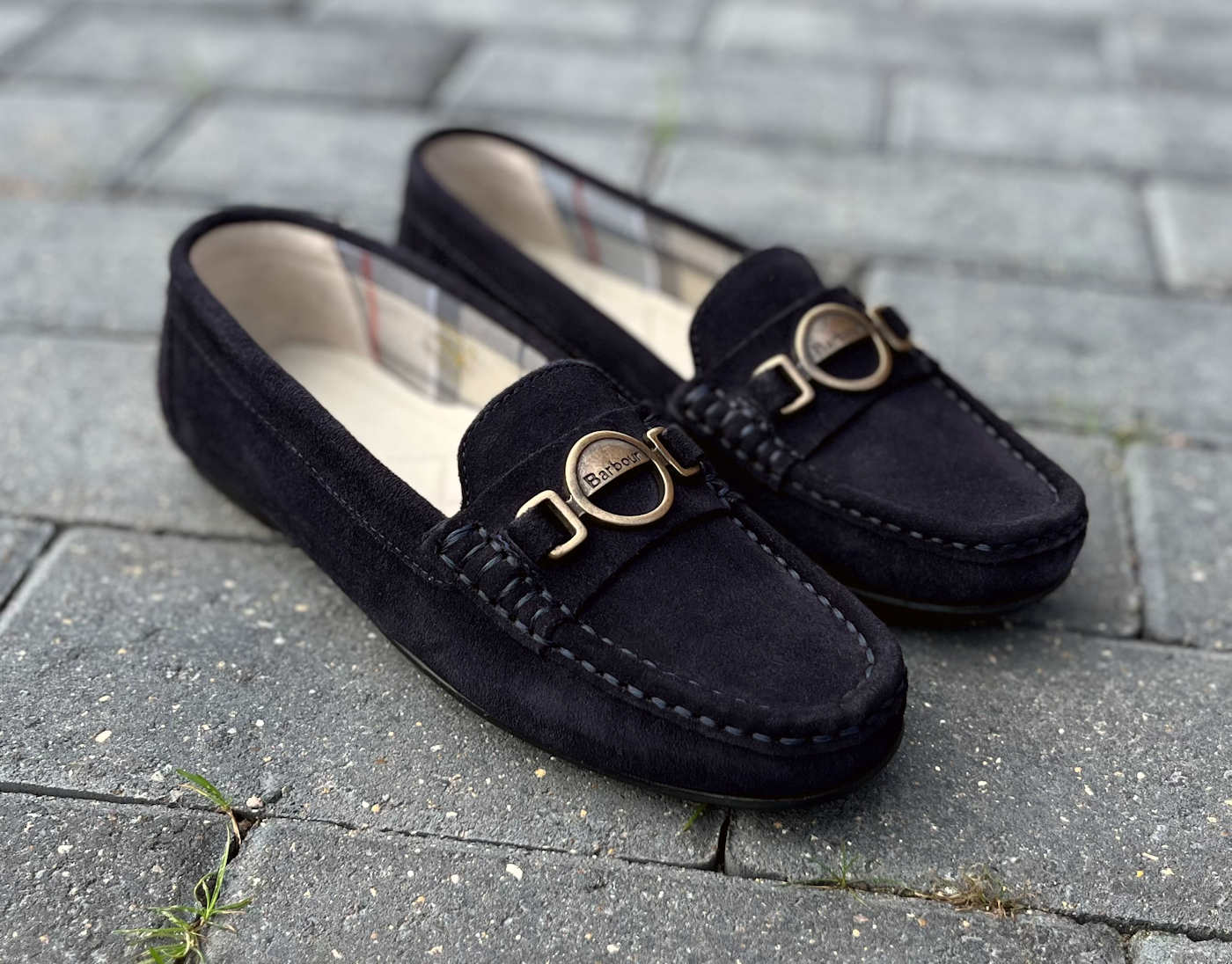 Barbour Navy Blue Suede Designer Ladies Flat Loafers