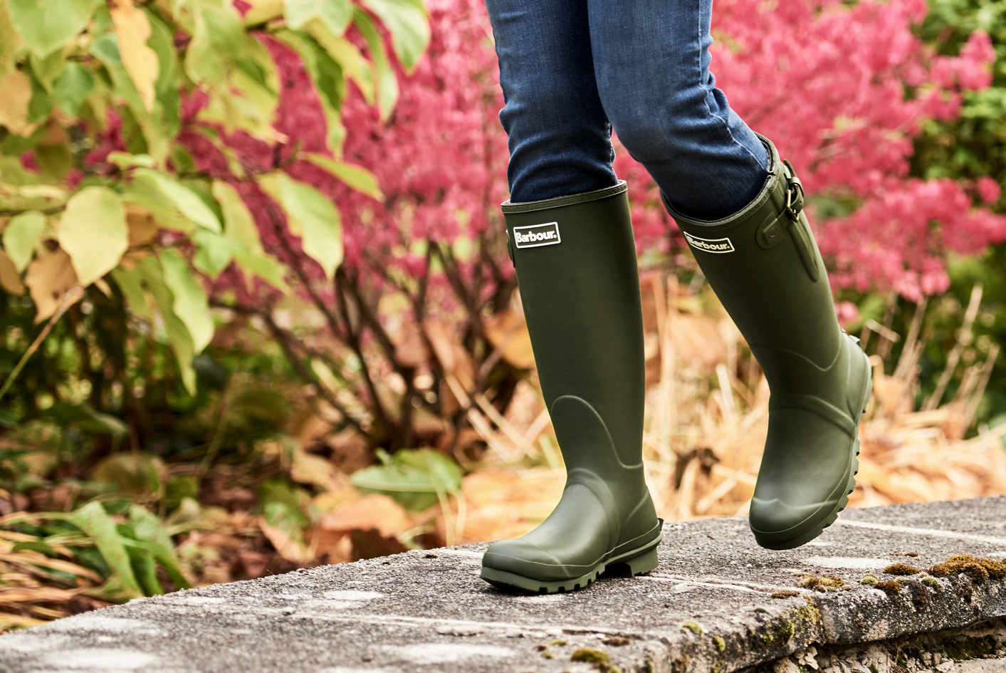 Full Length Barbour Olive Green Rubber Wellington Boots