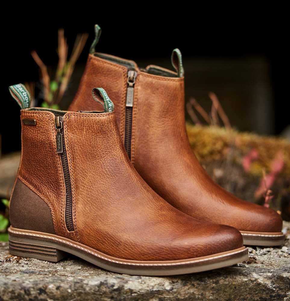 Barbour Twin Zip Mens Boot in Brown Tumble Grain Leather