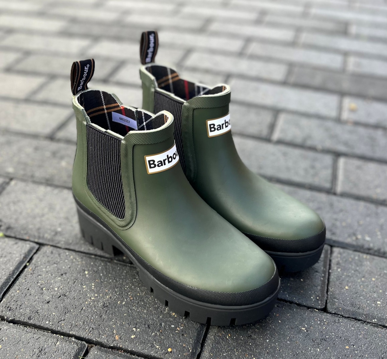 Barbour Olive Green Platform Chelsea Boot Welly