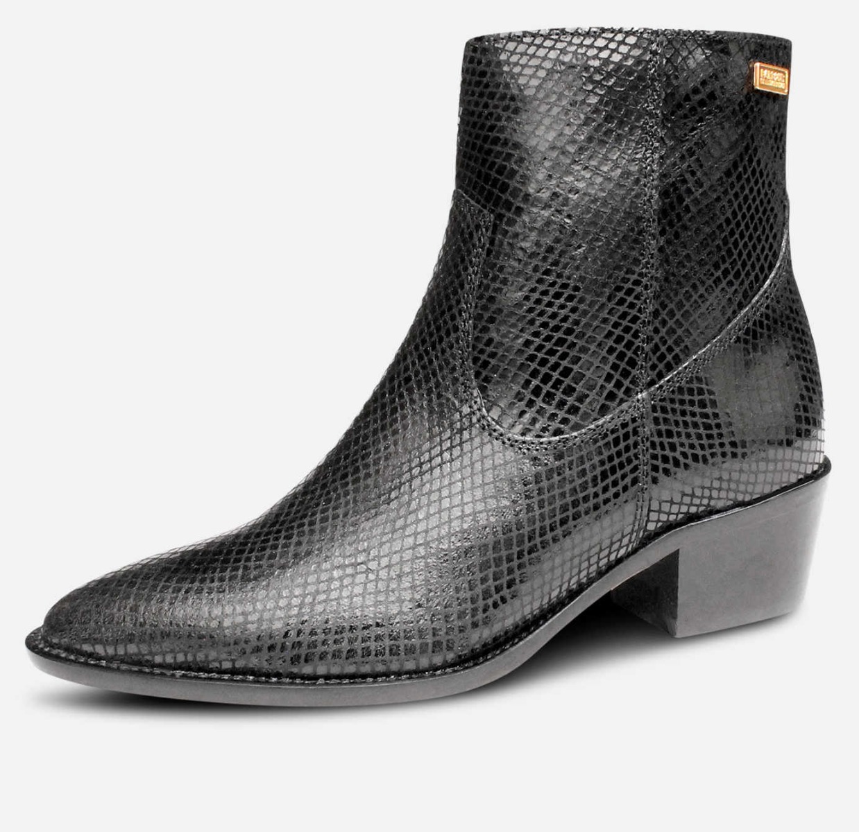 Barbour Premium Black Snake Gold Zip Boot with Heel