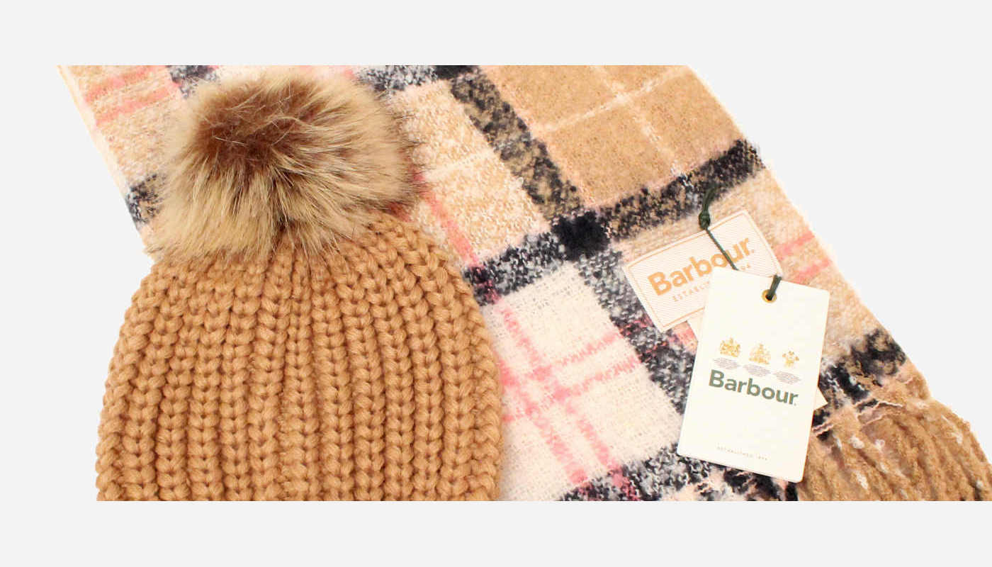 Barbour Ladies Hessian Brown Beanie Wool Scarf Gift Set